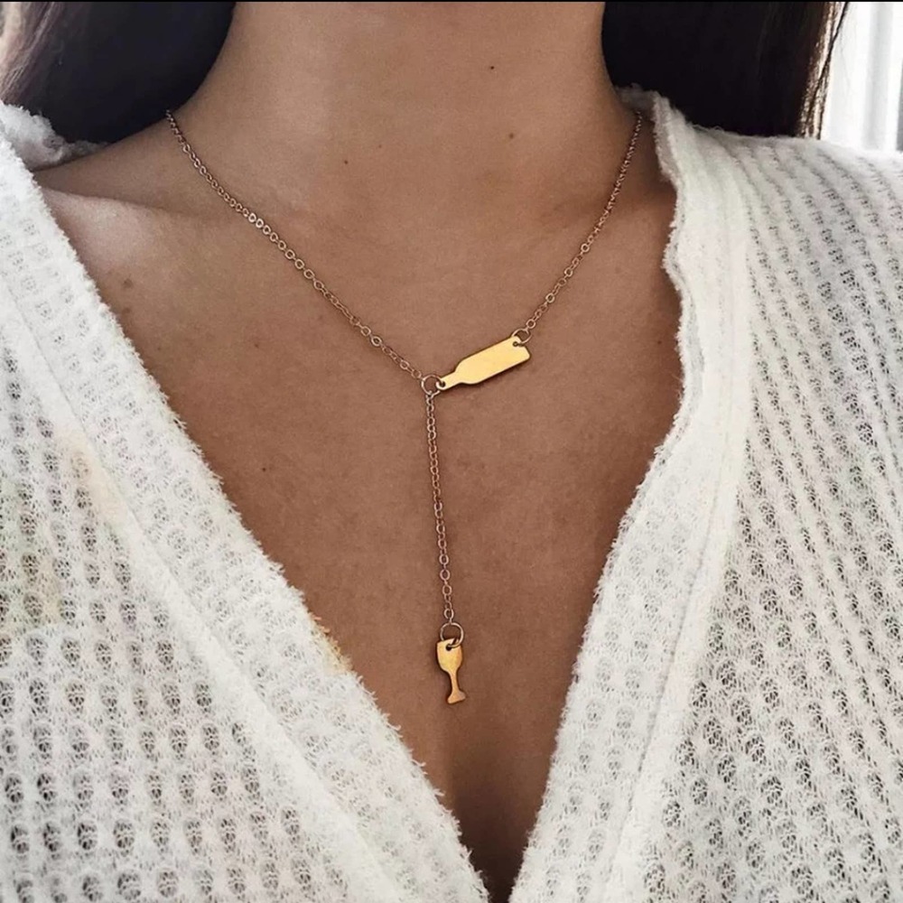 Wine Bottle Necklace Golden Color